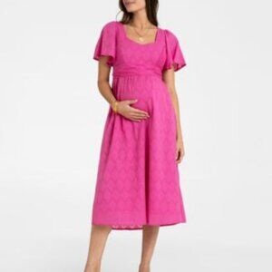 Seraphine Fuchsia Pink Cotton Broderie Maternity & Nursing Dress